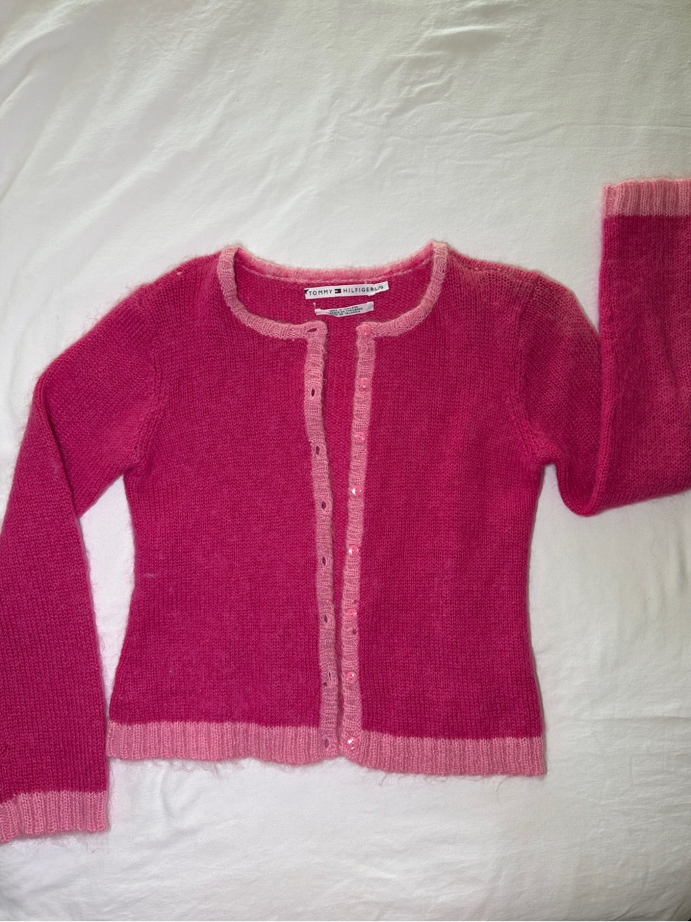 Tommy Hilfiger Fuchsia and Light Pink Crewneck Cardigan